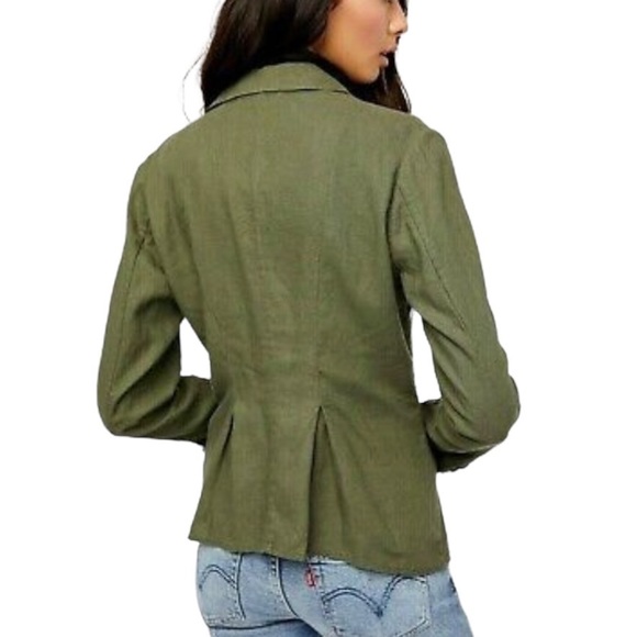 Free People Linen Blend Military Style Blazer Olive Green - Picture 3 of 10